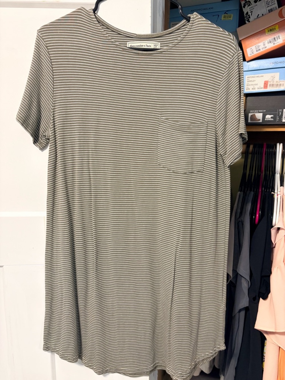 Abercrombie & Fitch Olive and White Striped Tee
